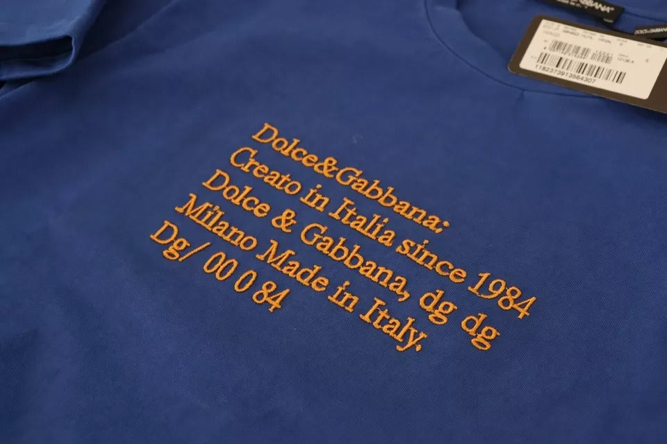 Dolce &amp; Gabbana Blue cotton T-shirt with logo print and round neck