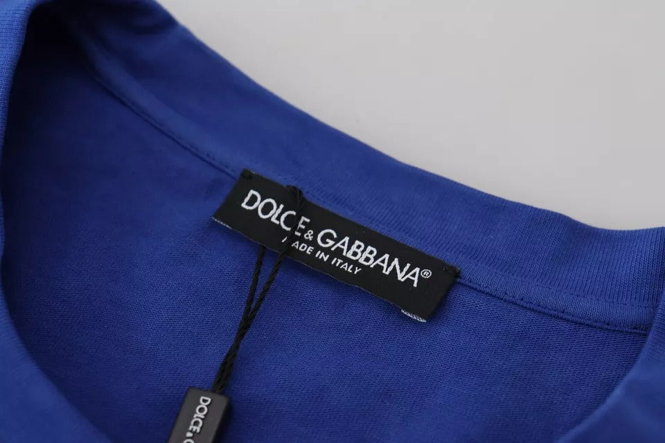 Dolce &amp; Gabbana Blue cotton T-shirt with logo print and round neck