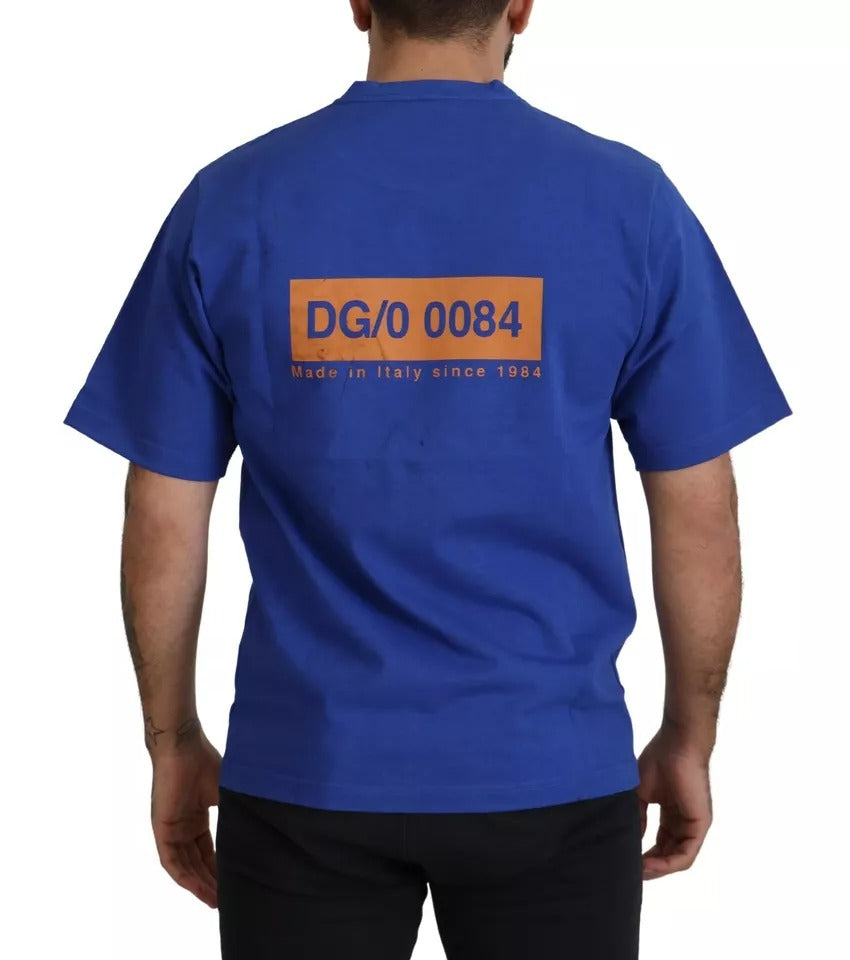 Dolce &amp; Gabbana Blue cotton T-shirt with logo print and round neck