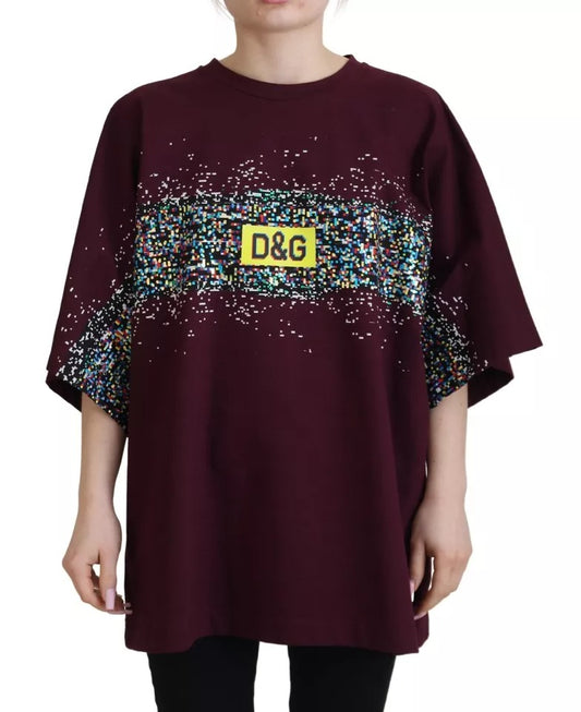 Dolce &amp; Gabbana Bordeaux D&amp;G Print Pyöreäkaula-aukkoinen puuvillainen T-paita