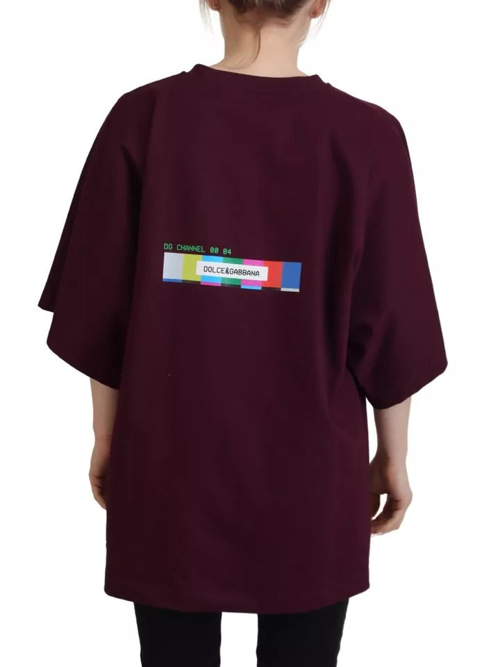 Dolce & Gabbana Bordeaux D&G Druck Rundhalsausschnitt Baumwoll-T-Shirt