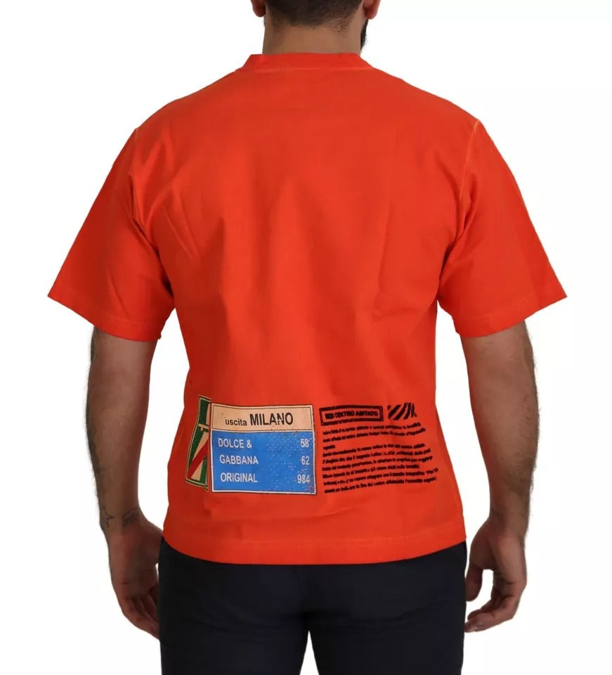 Dolce & Gabbana Orangefarbenes T-Shirt aus Baumwolle mit Rundhalsausschnitt und Logodruck