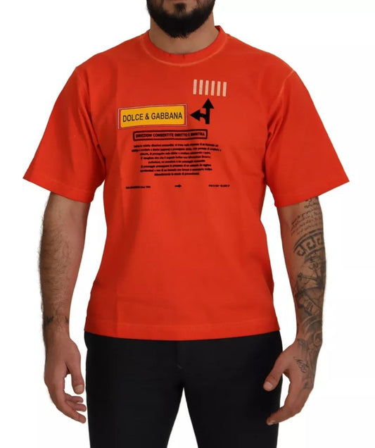 Dolce &amp; Gabbana Orange cotton round neck T-shirt with logo print