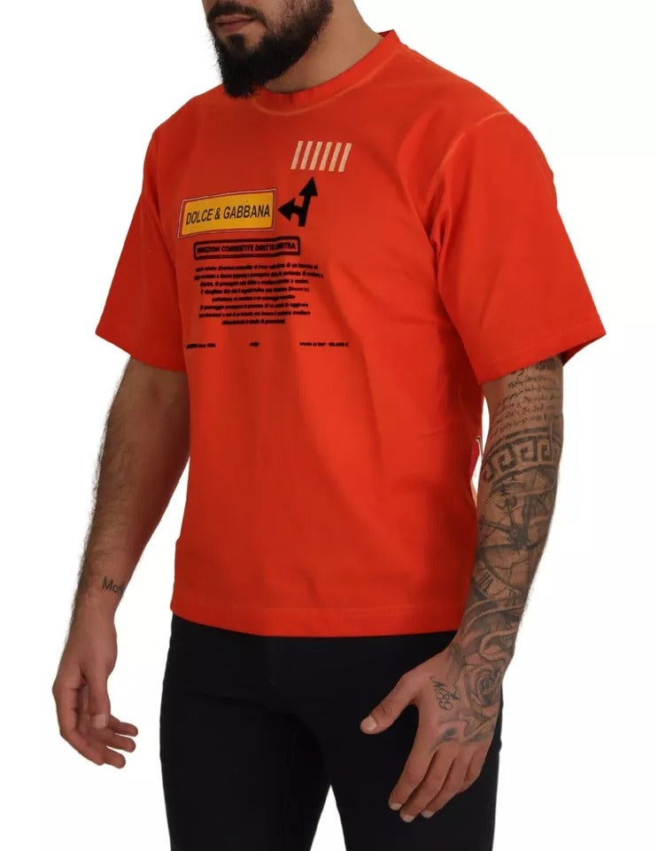 Dolce & Gabbana Orangefarbenes T-Shirt aus Baumwolle mit Rundhalsausschnitt und Logodruck