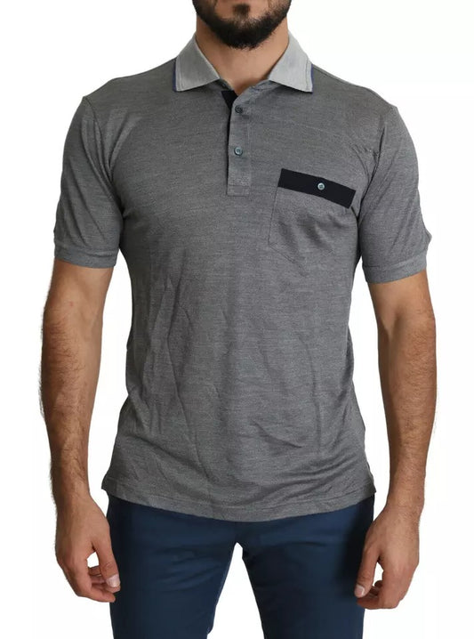 Dolce &amp; Gabbana Grey Silk Collar Polo Shirt T-Shirt