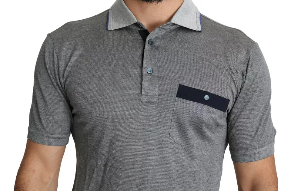 Dolce & Gabbana Graues Polohemd mit Kragen aus Seide T-Shirt