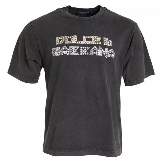 Dolce &amp; Gabbana Grey cotton T-shirt with logo embellishment and short sleeves