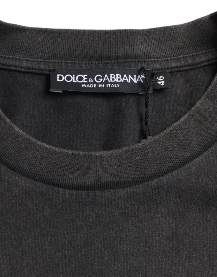 Dolce & Gabbana Graues T-Shirt aus Baumwolle mit Logo-Verzierung und kurzen Ärmeln