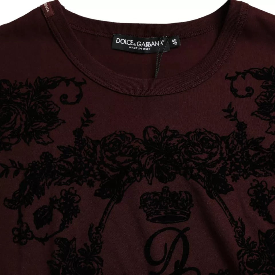 Dolce & Gabbana Maroon DG Crown Floral Crewneck Herren-T-Shirt