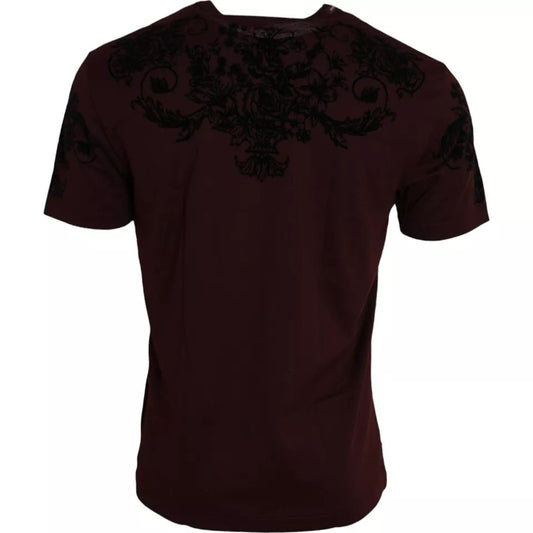 Dolce &amp; Gabbana Maroon DG Crown Floral Crewneck Men's T-Shirt