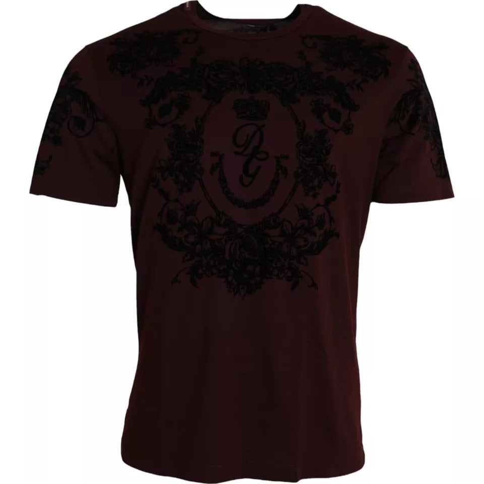 Dolce & Gabbana Maroon DG Crown Floral Crewneck Herren-T-Shirt