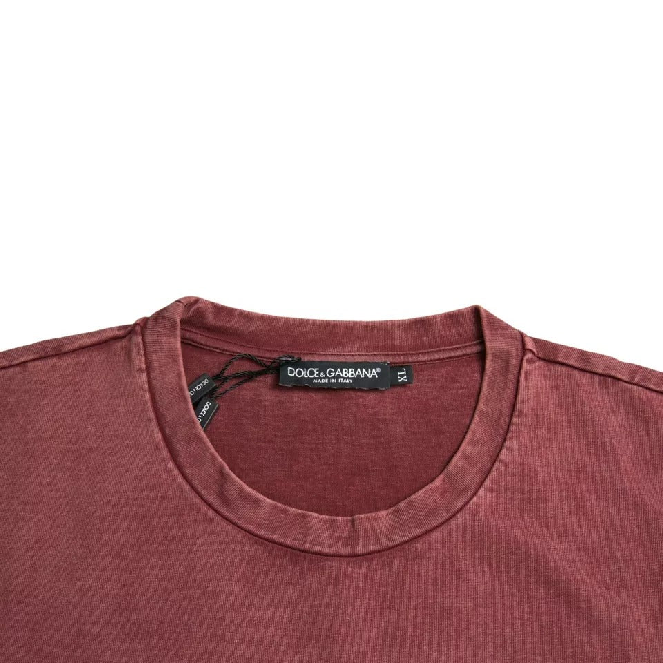 Dolce & Gabbana Maroon Print Rundhalsausschnitt Kurzarm-T-Shirt