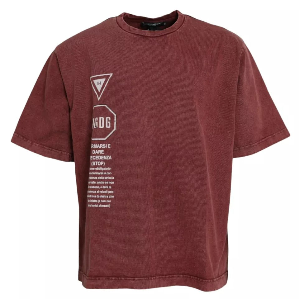 Dolce & Gabbana Maroon Print Rundhalsausschnitt Kurzarm-T-Shirt