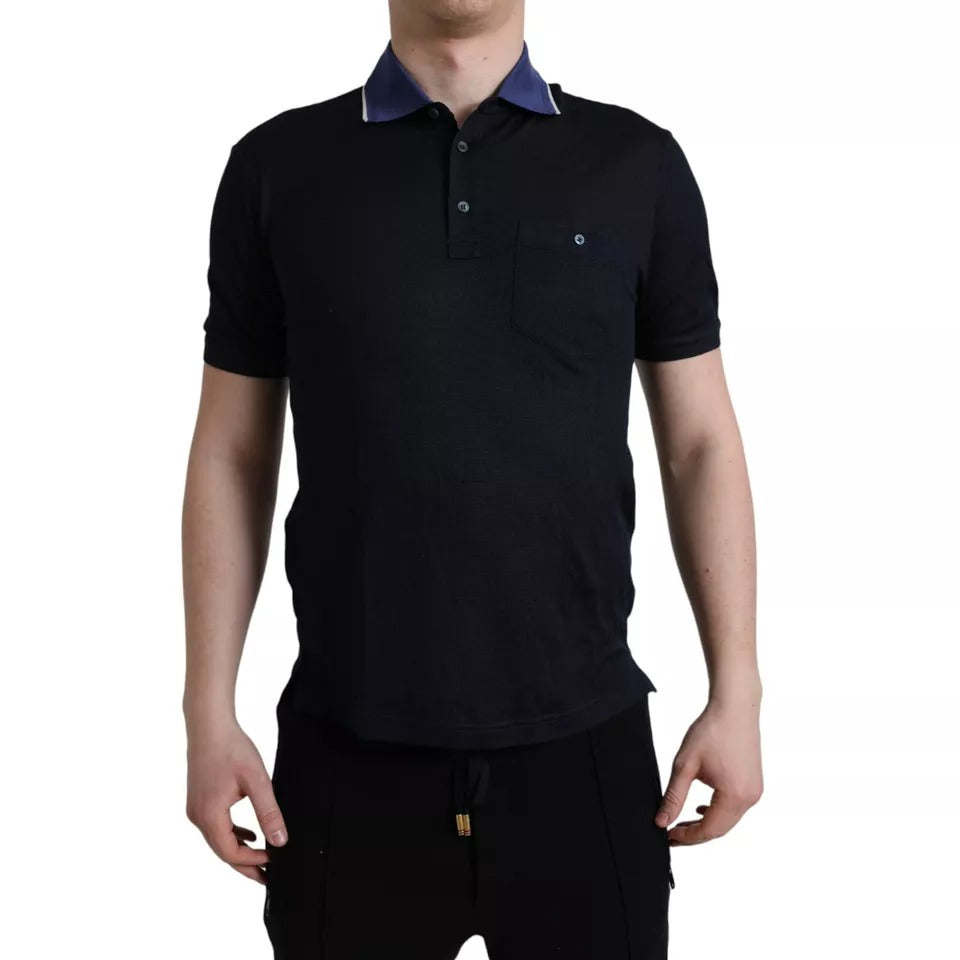 Dolce & Gabbana Marineblaues Polo-T-Shirt mit Kragen und kurzen Ärmeln