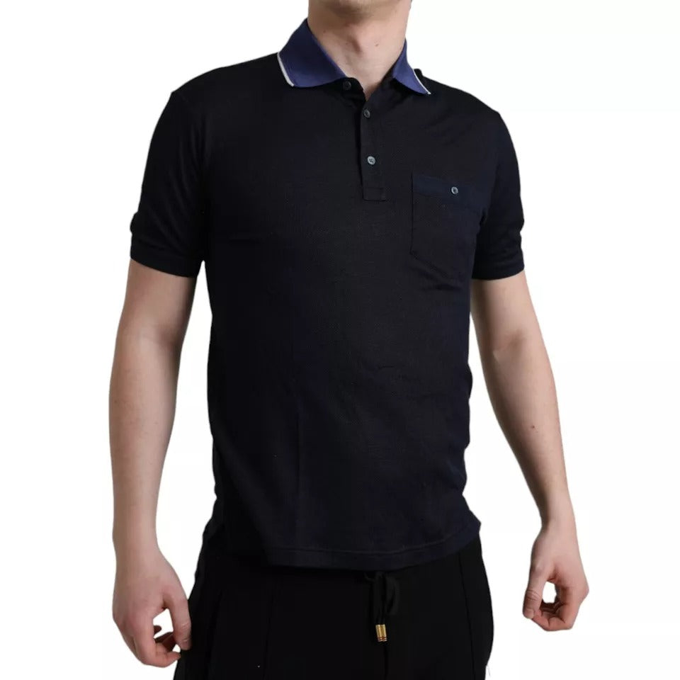 Dolce & Gabbana Marineblaues Polo-T-Shirt mit Kragen und kurzen Ärmeln