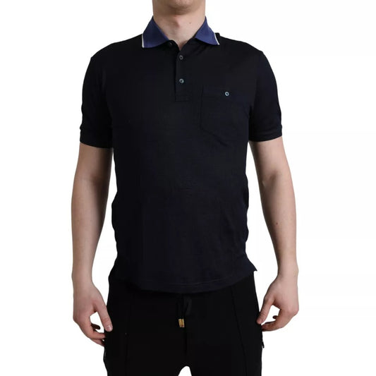 Dolce &amp; Gabbana Navy Blue Polo T-Shirt with Collar and Short Sleeves