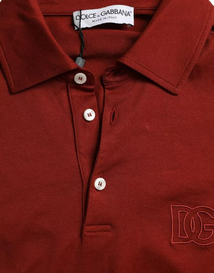 Dolce & Gabbana Rotes Logo-Kragen-T-Shirt mit kurzen Ärmeln für Männer