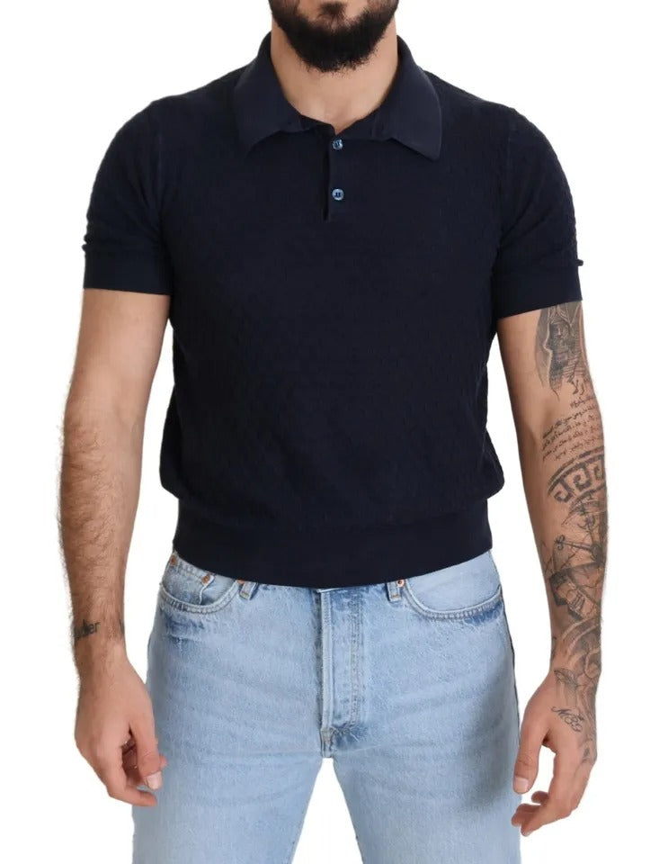 Dolce & Gabbana Dunkelblaues Polohemd mit Kragen Lässiges Seiden-T-Shirt