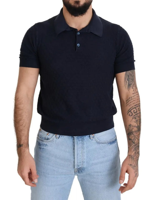 Dolce &amp; Gabbana Dark Blue Collar poolopaita Rento silkki T-paita