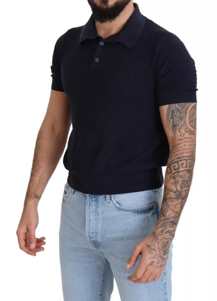 Dolce & Gabbana Dunkelblaues Polohemd mit Kragen Lässiges Seiden-T-Shirt