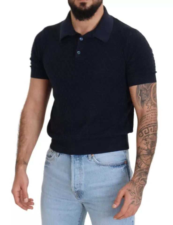 Dolce & Gabbana Dunkelblaues Polohemd mit Kragen Lässiges Seiden-T-Shirt