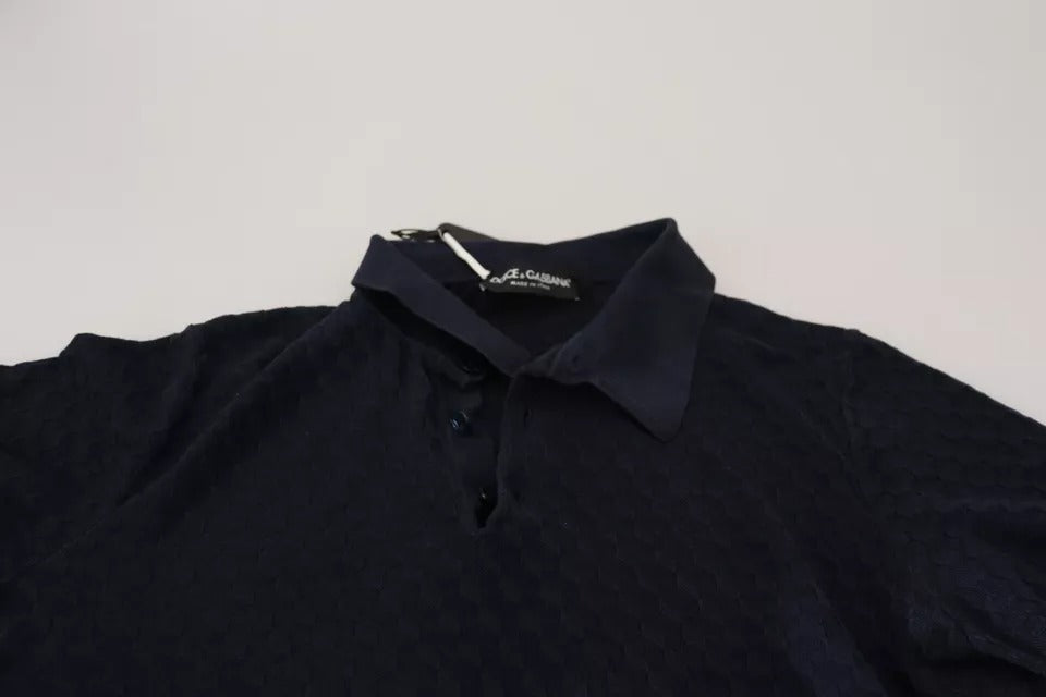 Dolce & Gabbana Dunkelblaues Polohemd mit Kragen Lässiges Seiden-T-Shirt