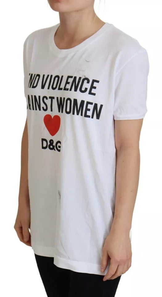 Dolce & Gabbana Weißes bedrucktes T-Shirt-Top mit kurzen Ärmeln