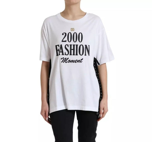 Dolce & Gabbana Weißes 2000 Fashion Moment Schnürung Detailliertes T-shirt