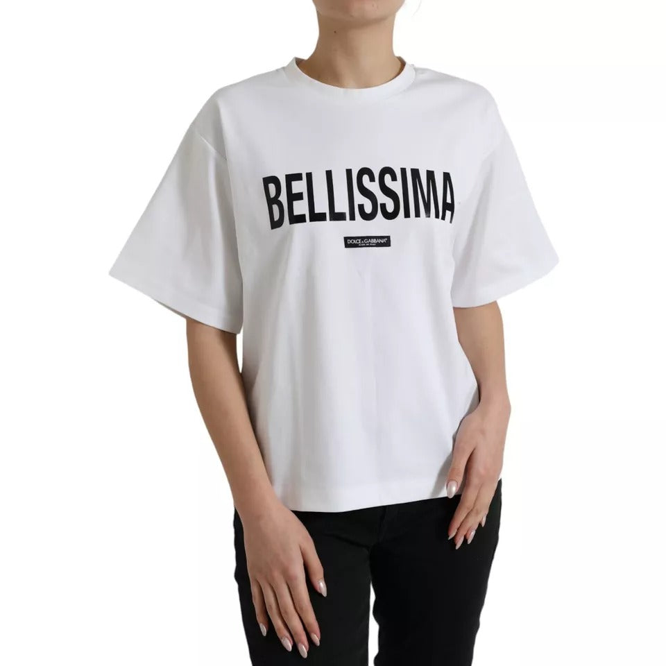 Dolce & Gabbana Weißes Bellissima-T-Shirt mit Rundhalsausschnitt aus Baumwolle