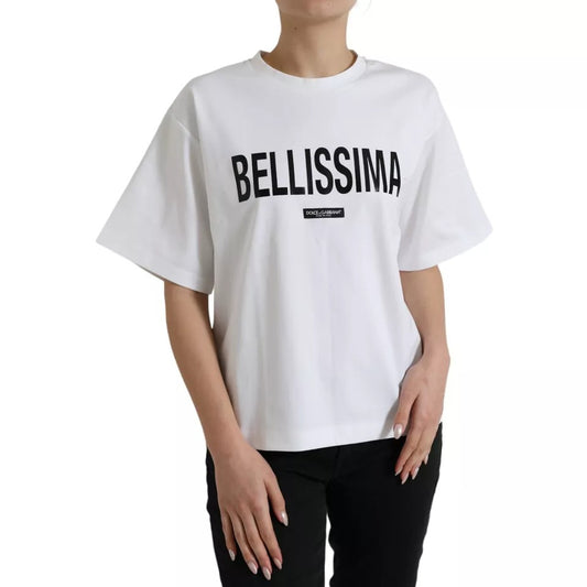 Dolce &amp; Gabbana White Cotton Bellissima Crew Neck T-paita