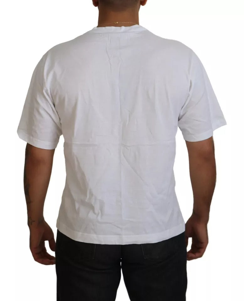 Dolce &amp; Gabbana White Cotton DG Appliqué Men Casual T-Shirt