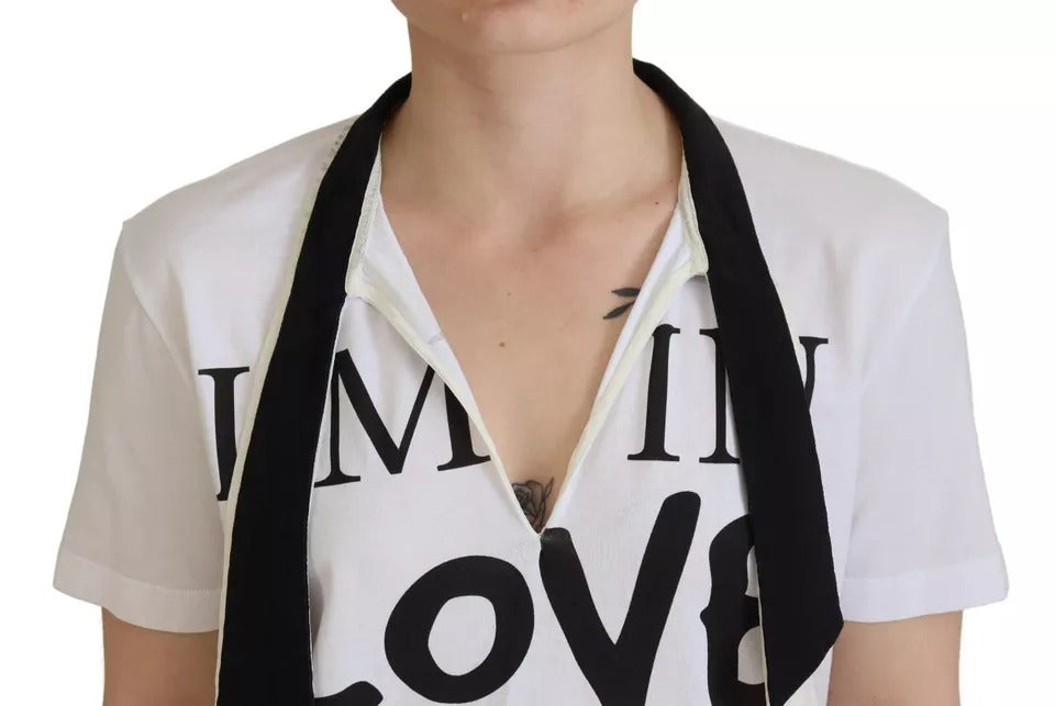 Dolce &amp; Gabbana White T-shirt with printed Ascot collar in cotton