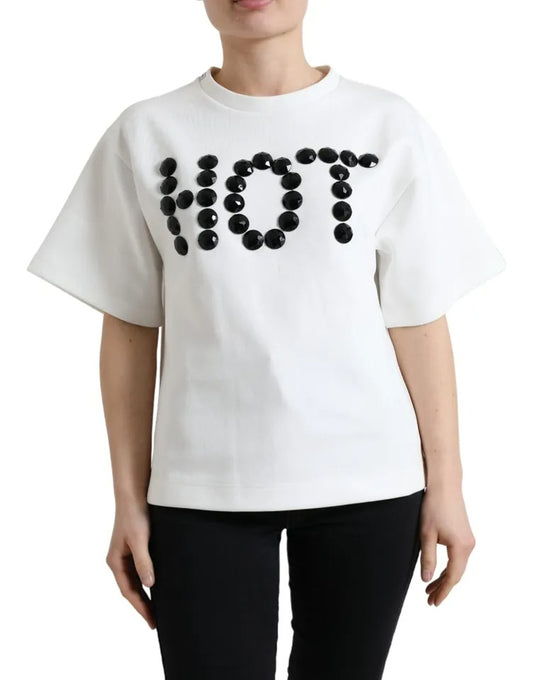 Dolce &amp; Gabbana White Cotton Stretch T-Shirt Black HOT Crystal