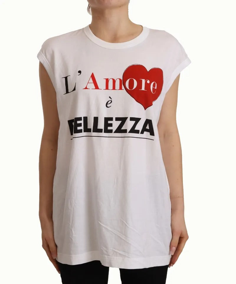 Dolce & Gabbana Weißes L'AMORE Baumwolltank-T-Shirt ohne Ärmel