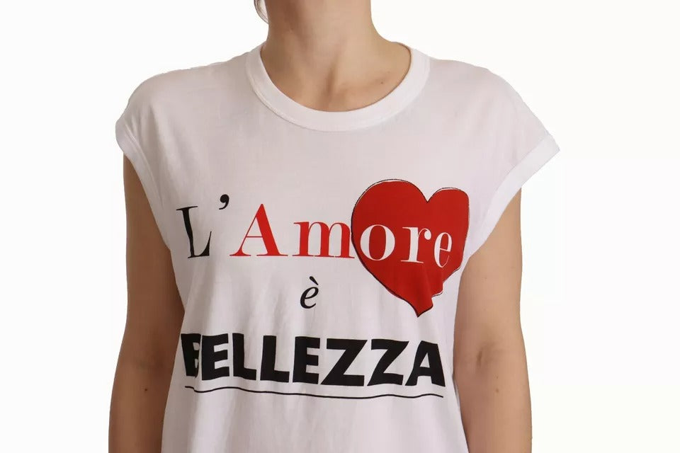 Dolce & Gabbana Weißes L'AMORE Baumwolltank-T-Shirt ohne Ärmel