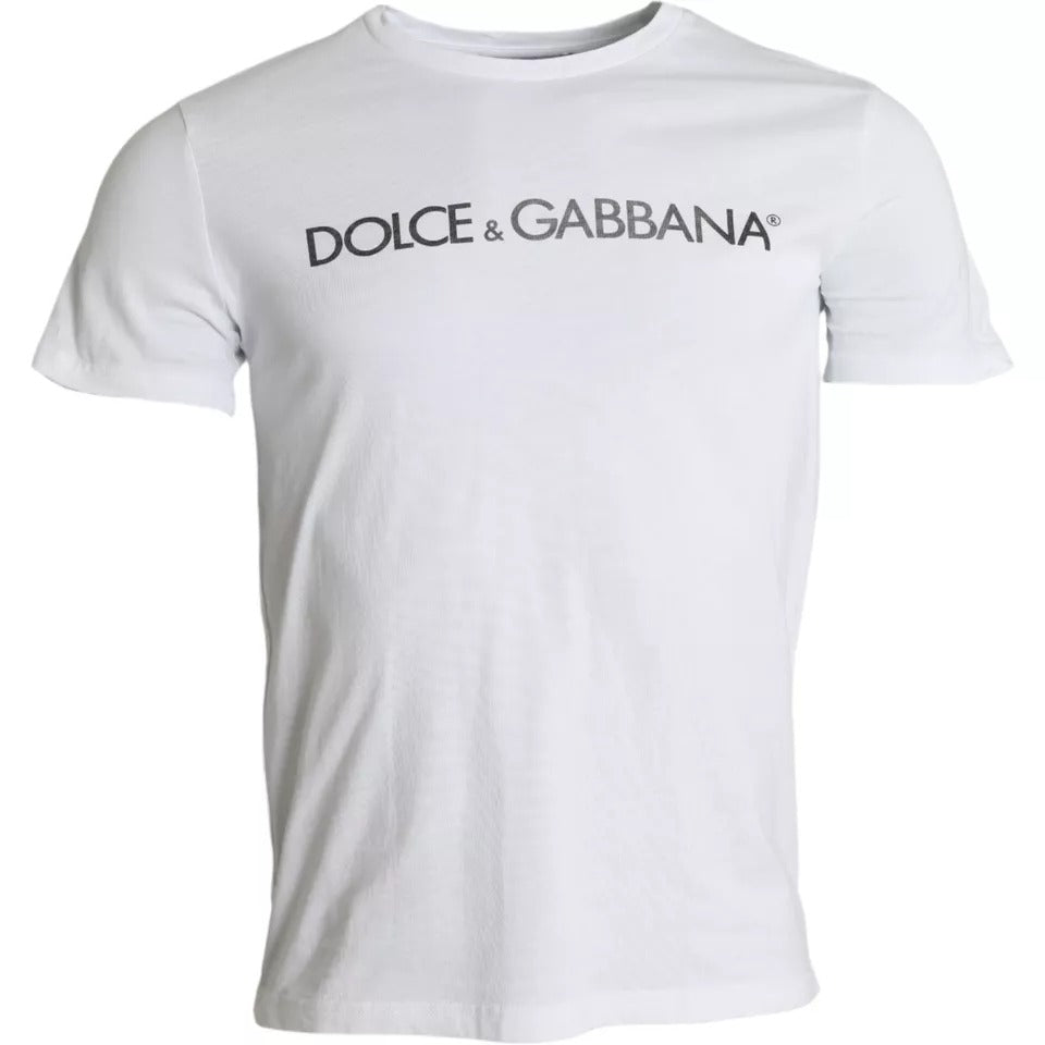 Dolce &amp; Gabbana White Logo Print Cotton Round Neck Men Top T-shirt