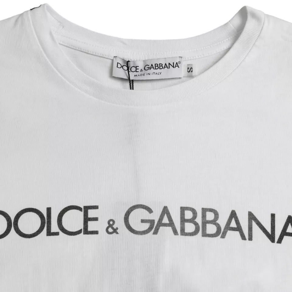 Dolce &amp; Gabbana White Logo Print Cotton Round Neck Men Top T-shirt