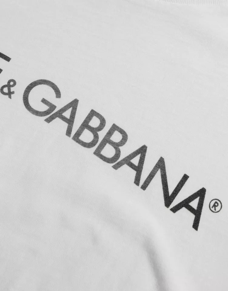 Dolce &amp; Gabbana White Logo Print Cotton Round Neck Men Top T-shirt