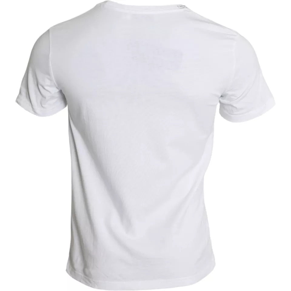 Dolce &amp; Gabbana White Logo Print Cotton Round Neck Men Top T-shirt