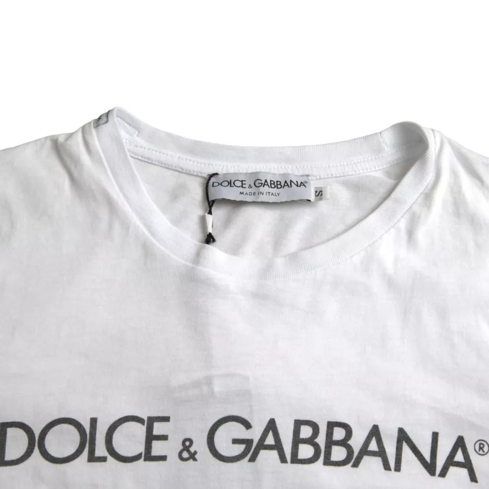 Dolce &amp; Gabbana White Logo T-Shirt with Round Neck and Short Sleeves in Cotton