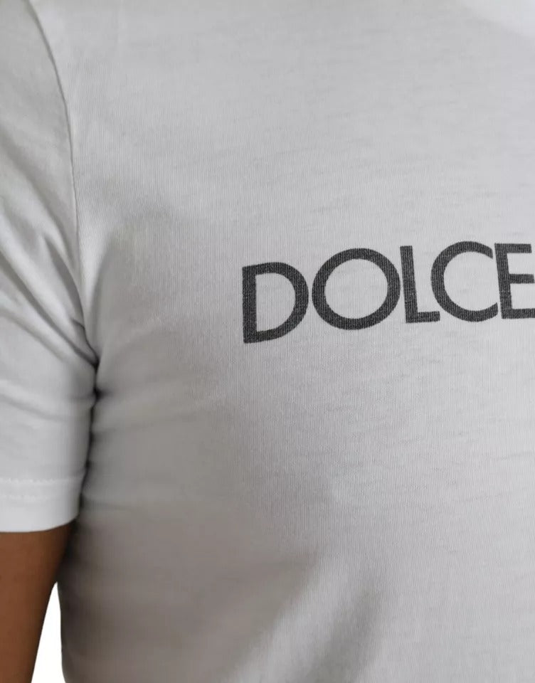 Dolce &amp; Gabbana White Logo T-Shirt with Round Neck and Short Sleeves in Cotton