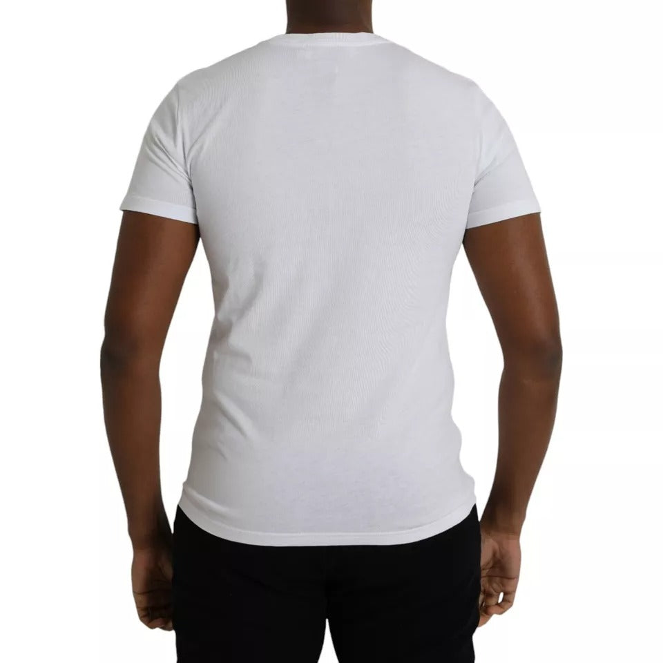 Dolce &amp; Gabbana White Logo T-Shirt with Round Neck and Short Sleeves in Cotton