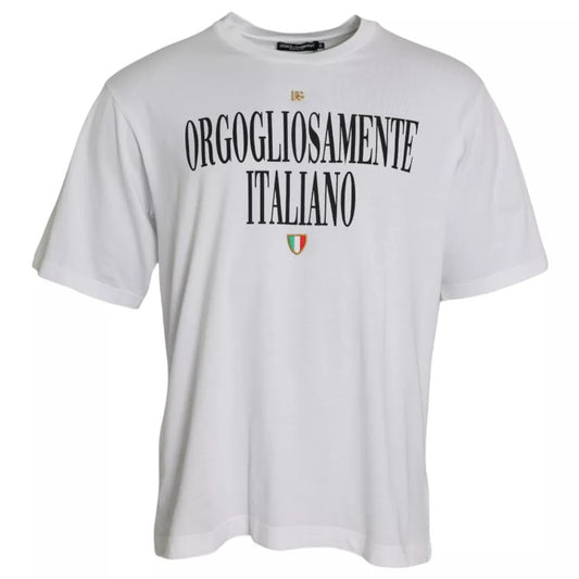 Dolce &amp; Gabbana White Logo Cotton Crew Neck lyhythihainen T-paita