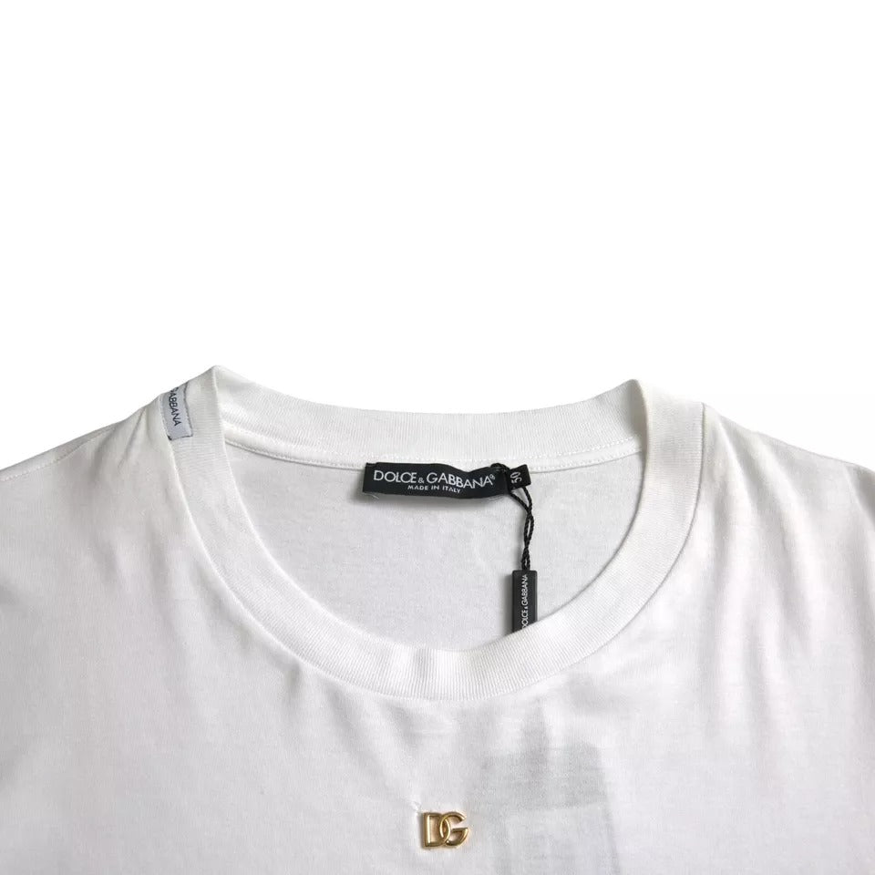 Dolce &amp; Gabbana White Logo Cotton Crew Neck Short Sleeve T-Shirt