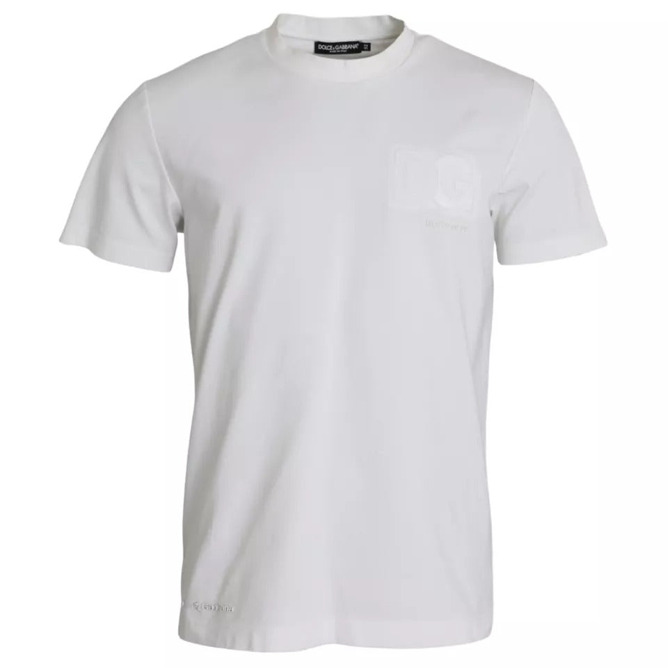 Dolce &amp; Gabbana White cotton crew neck T-shirt with embossed logo