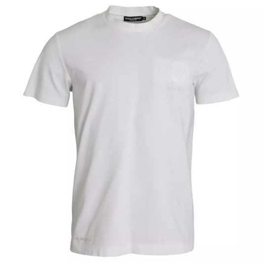 Dolce &amp; Gabbana White cotton crew neck T-shirt with embossed logo