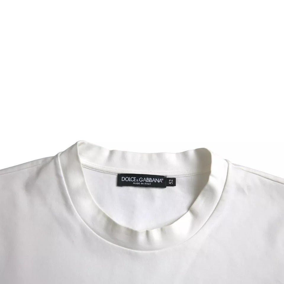 Dolce &amp; Gabbana White cotton crew neck T-shirt with embossed logo