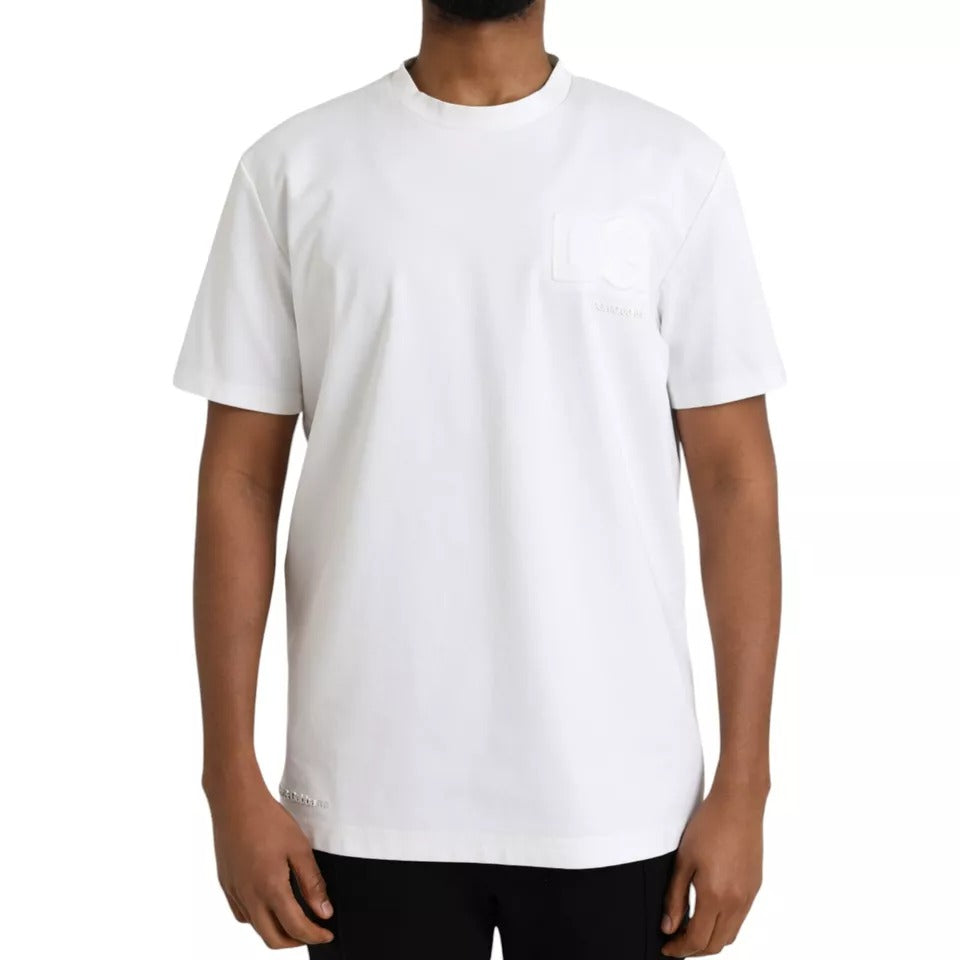 Dolce &amp; Gabbana White cotton crew neck T-shirt with embossed logo