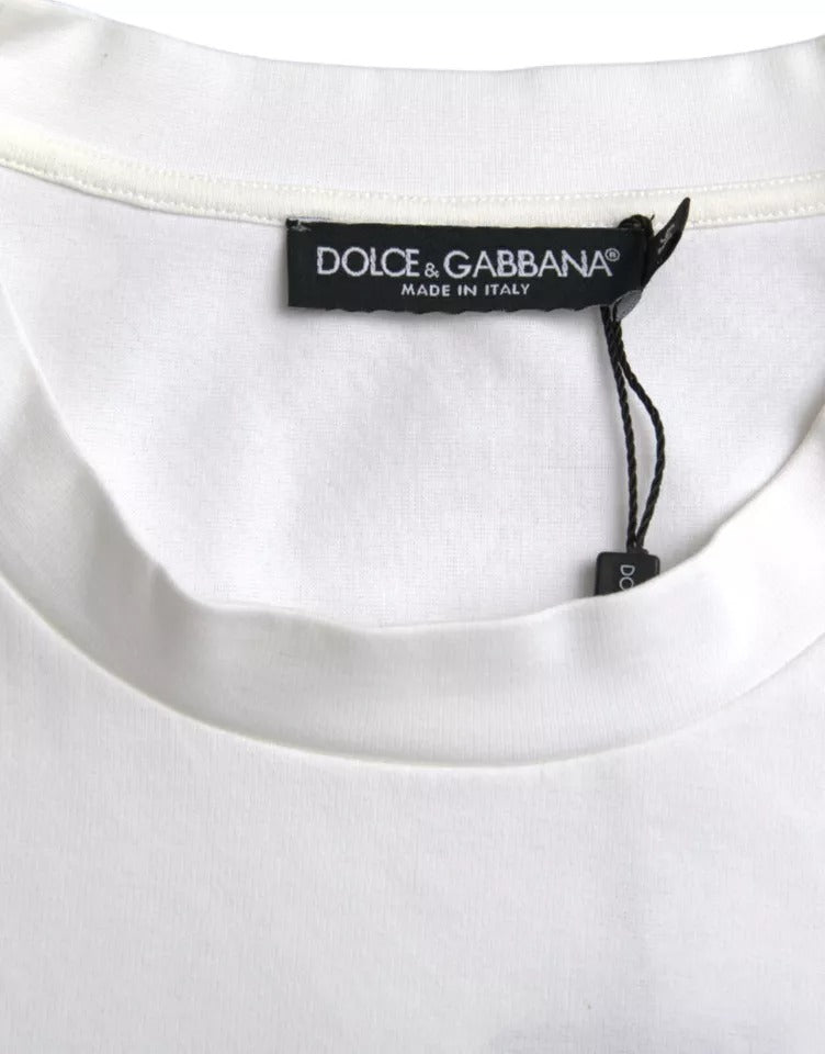 Dolce &amp; Gabbana White cotton crew neck T-shirt with embossed logo