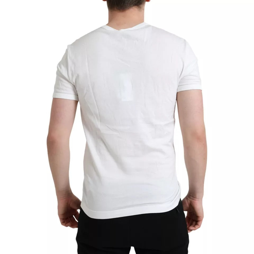 Dolce &amp; Gabbana White round neck short sleeve T-shirt with embossed logo